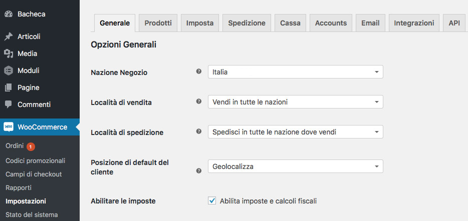 Opzioni generali WooCommerce Opzioni generali WooCommerce